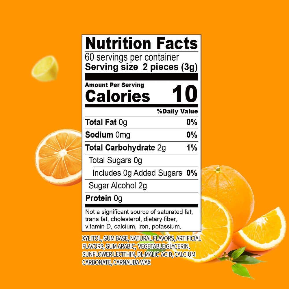 DC24 DAILY CARE xylitol gum bottle side highlighting vegan and gluten-free formulation