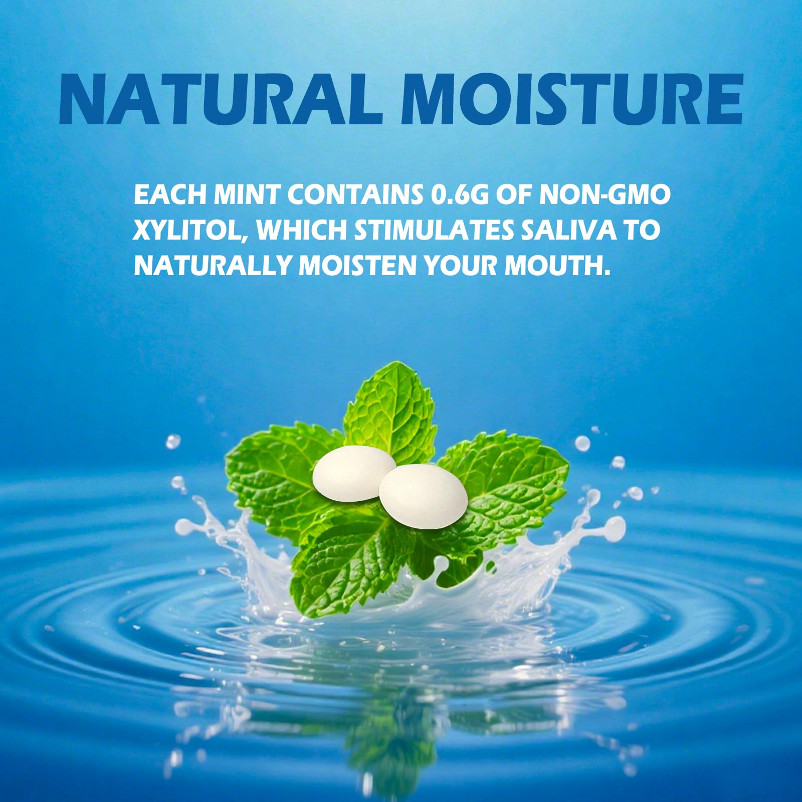 DC24 DAILY CARE Xylitol Mints texture closeup reveals crisp, sparkling mints.