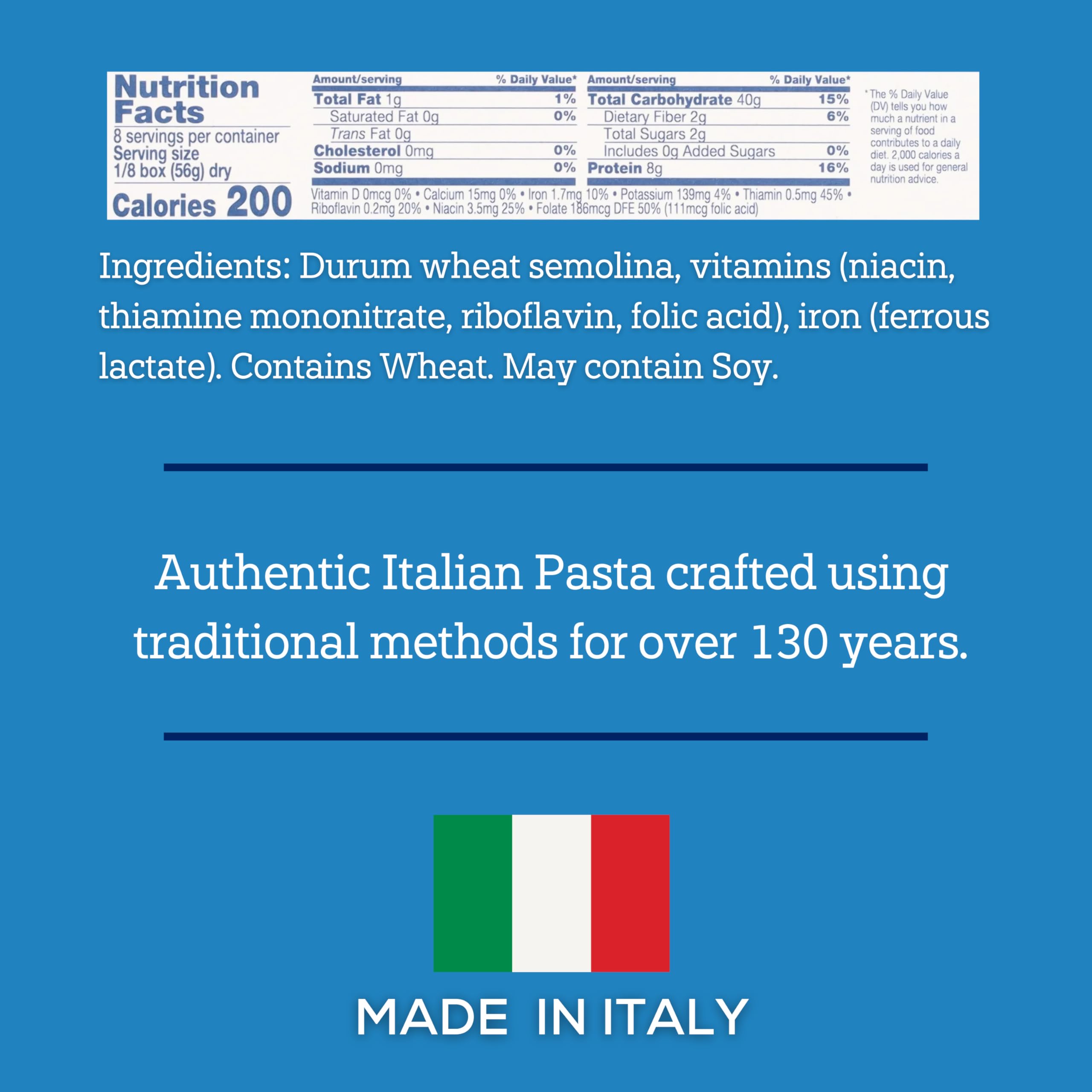 De Cecco bronze-drawn surface helps sauces cling for richer flavor.