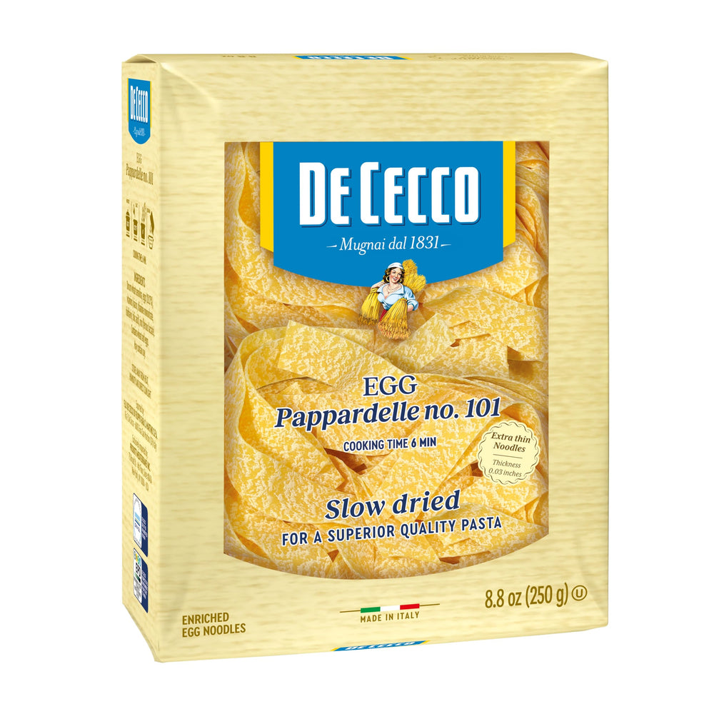De Cecco Egg Pappardelle No. 101 pasta pack ready for bold sauces.