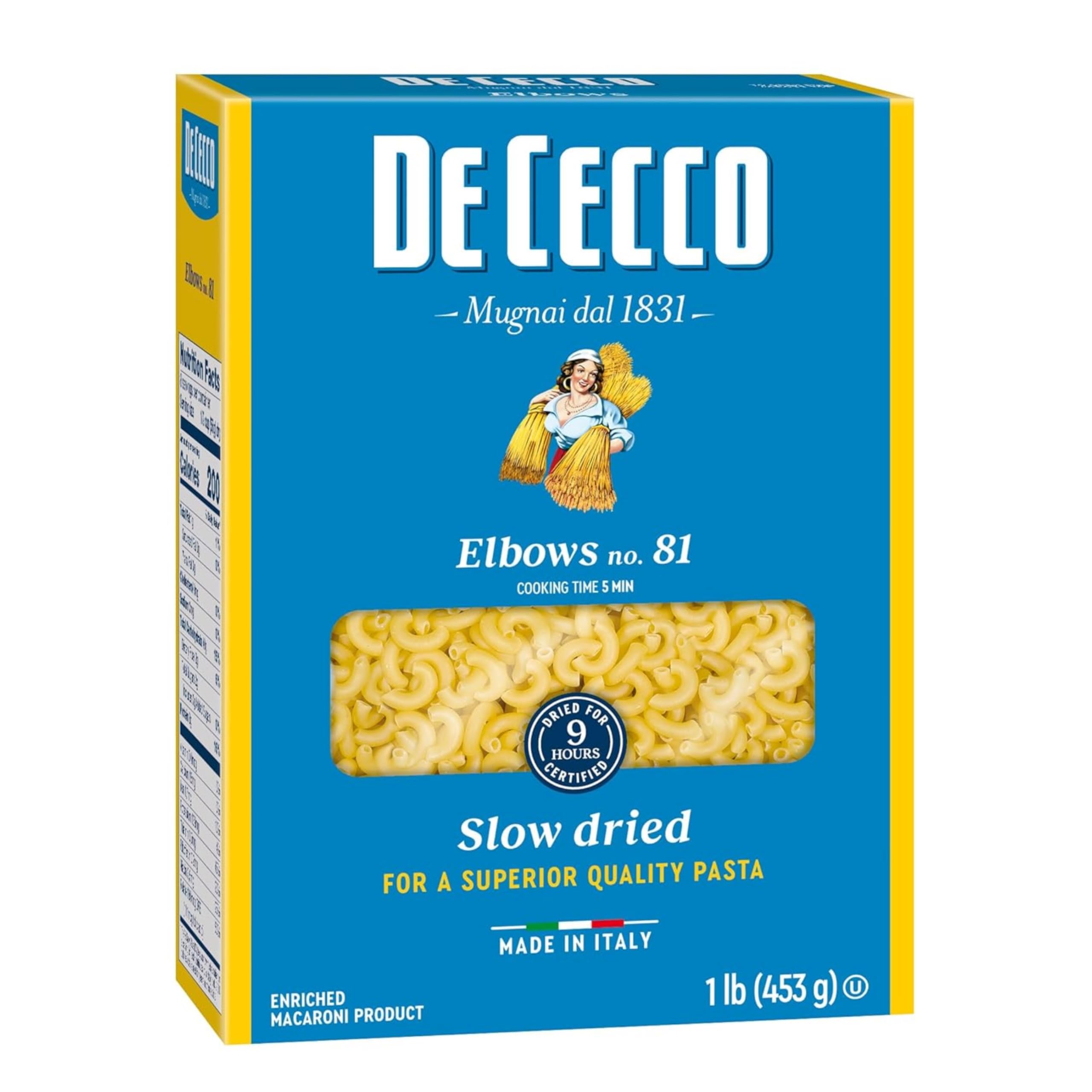 De Cecco elbows No. 81 pasta, uncooked, perfect for holding hearty sauces.