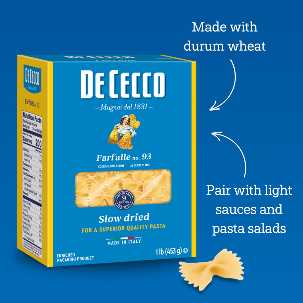 De Cecco Farfalle No 93 slow-dried method preserves aroma.