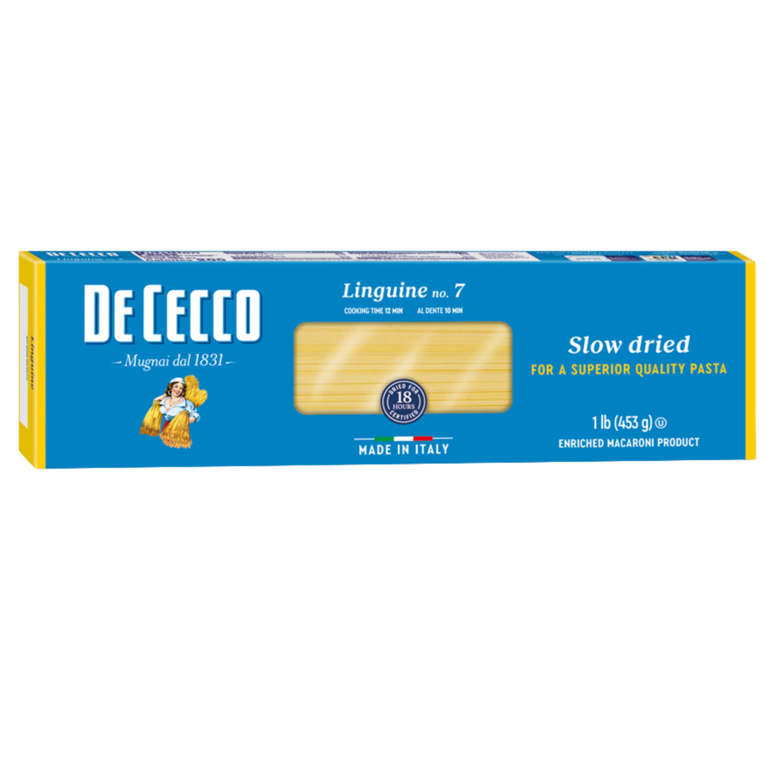 De Cecco Linguine 16oz pack preserves premium durum wheat for an al dente bite.