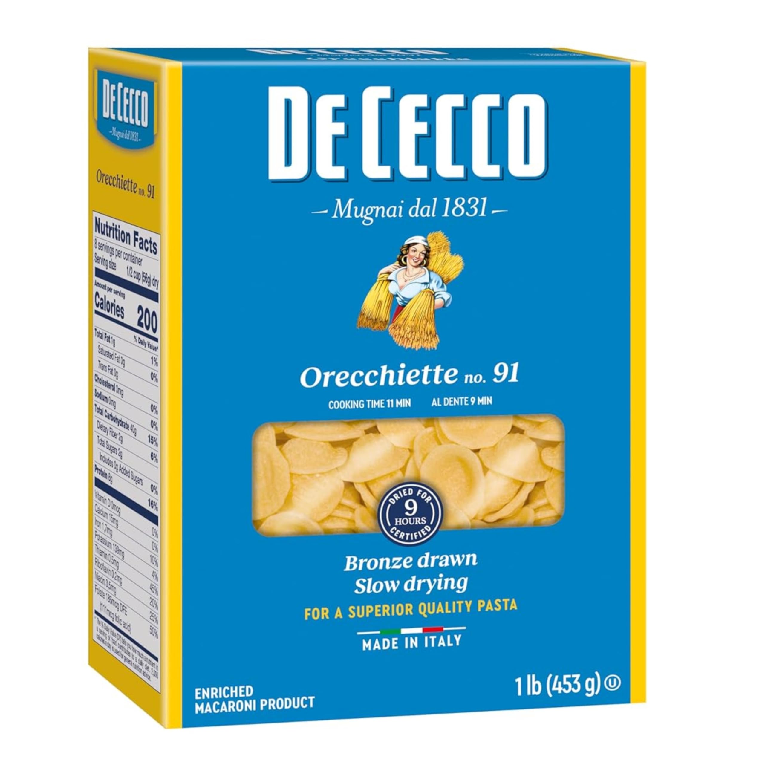 De Cecco Orecchiette No. 91 cup-shaped pasta ready to capture hearty sauces