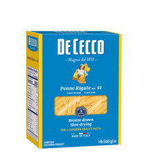 De Cecco Penne Rigate No.41 with bronze-drawn texture helps sauce cling.