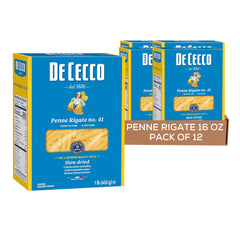 De Cecco Penne Rigate No. 41 packaging on shelf for premium pasta