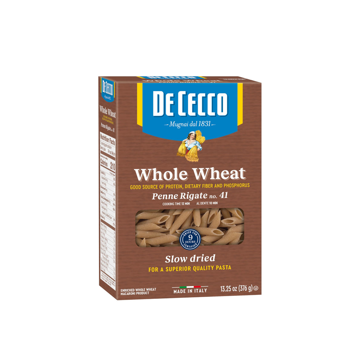 De Cecco Penne Rigate Whole Wheat packaging, ideal for wholesome weeknight meals.