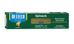 De Cecco Spinach Spaghetti No.12 raw bundles with vibrant green hue, perfect for quick weeknight meals
