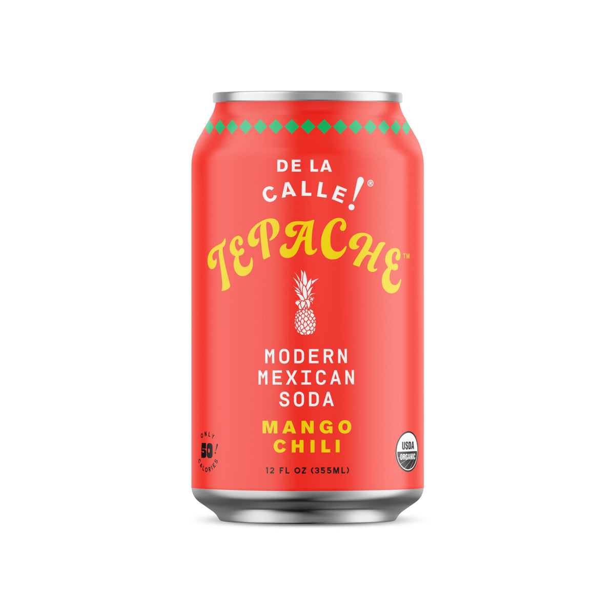 De La Calle Organic Mango Chili Tepache bottle on a bright table, refreshing and tangy.