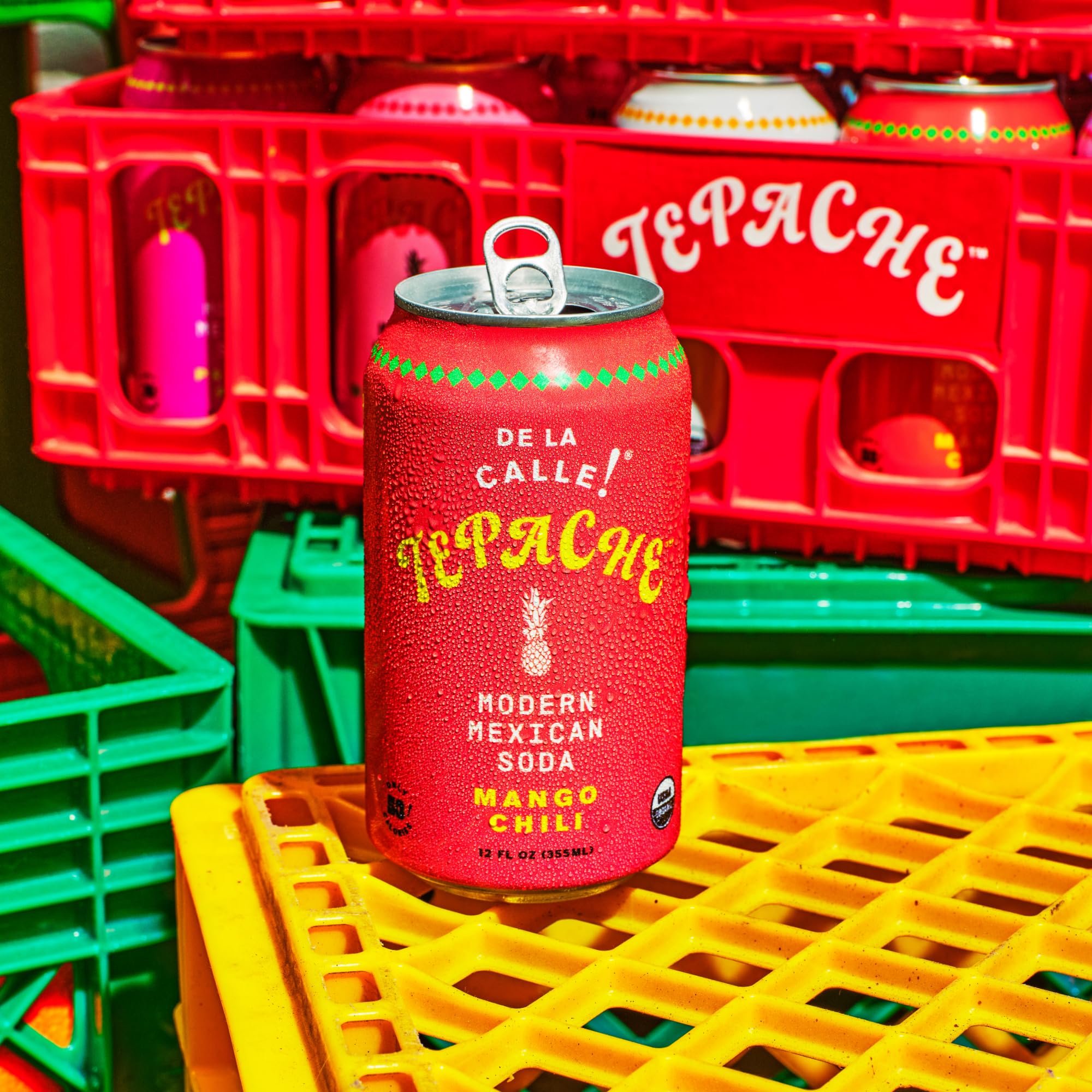 De La Calle Organic Mango Chili Tepache glass with chili rim.