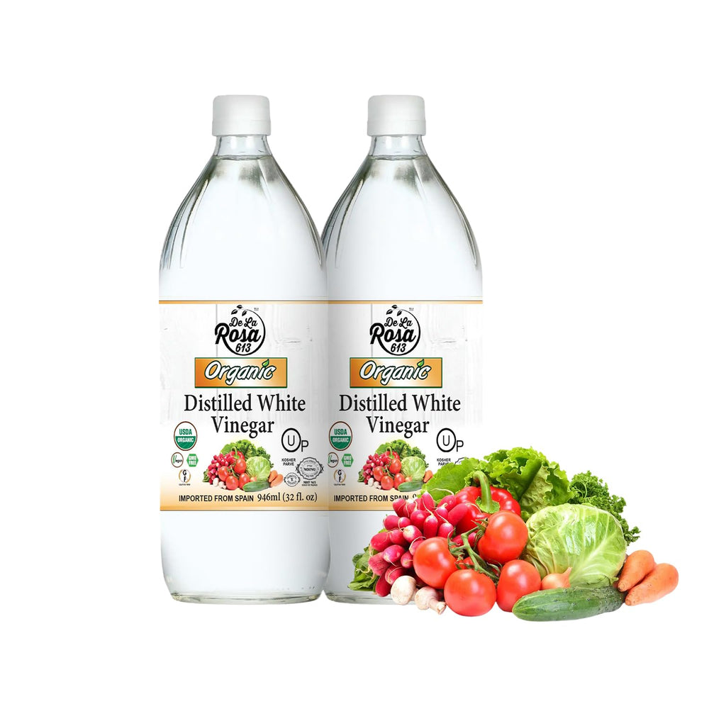 De La Rosa 613 organic white vinegar bottle for dressings and marinades.