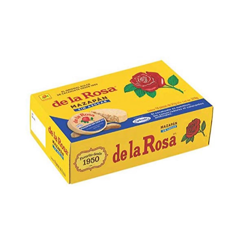 De la Rosa Mazapan Sugar Free 18 pieces highlighted; peanut-forward snack with no added sugar.
