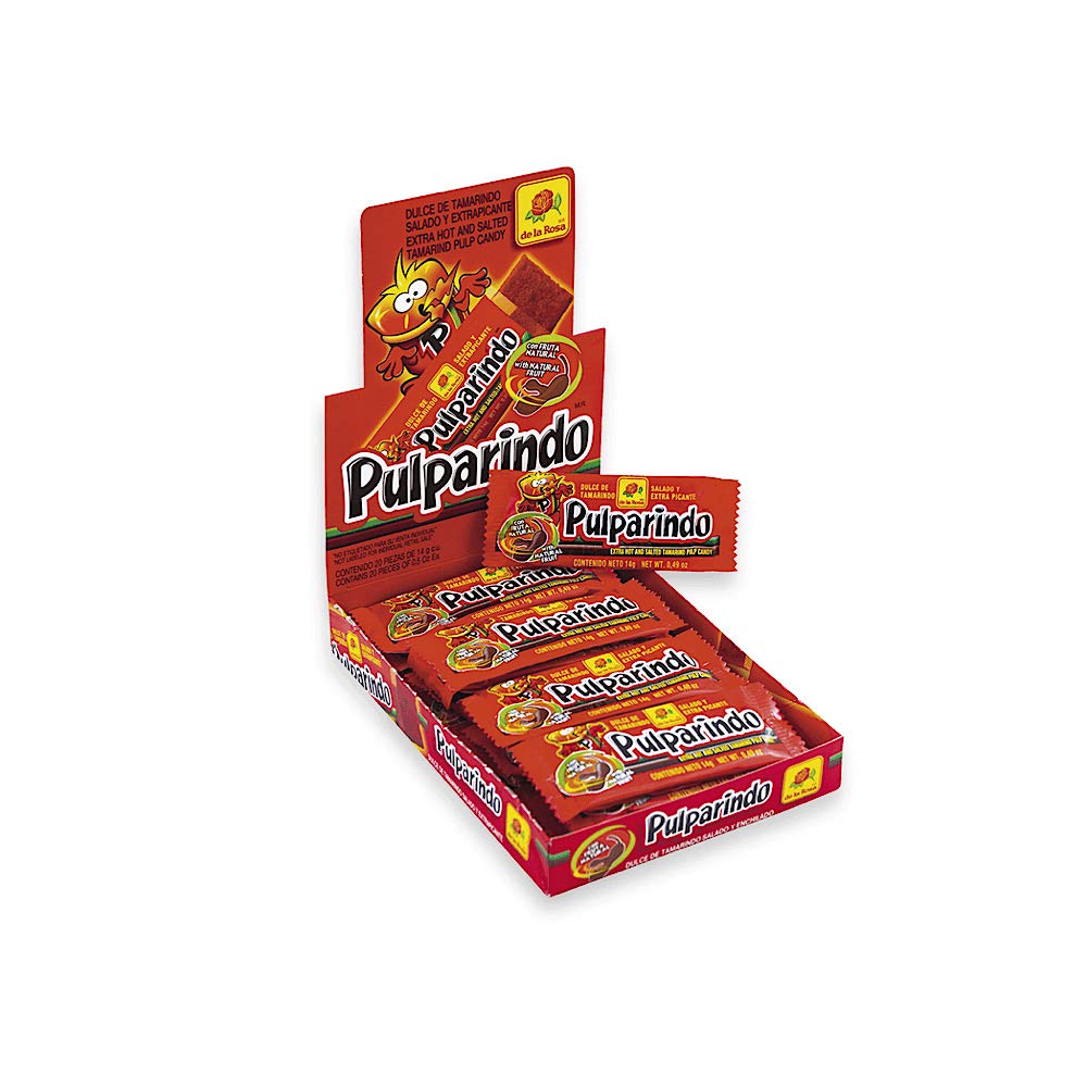 De la Rosa Pulparindo 20-pack tamarind candy, bold flavor and chewy texture.