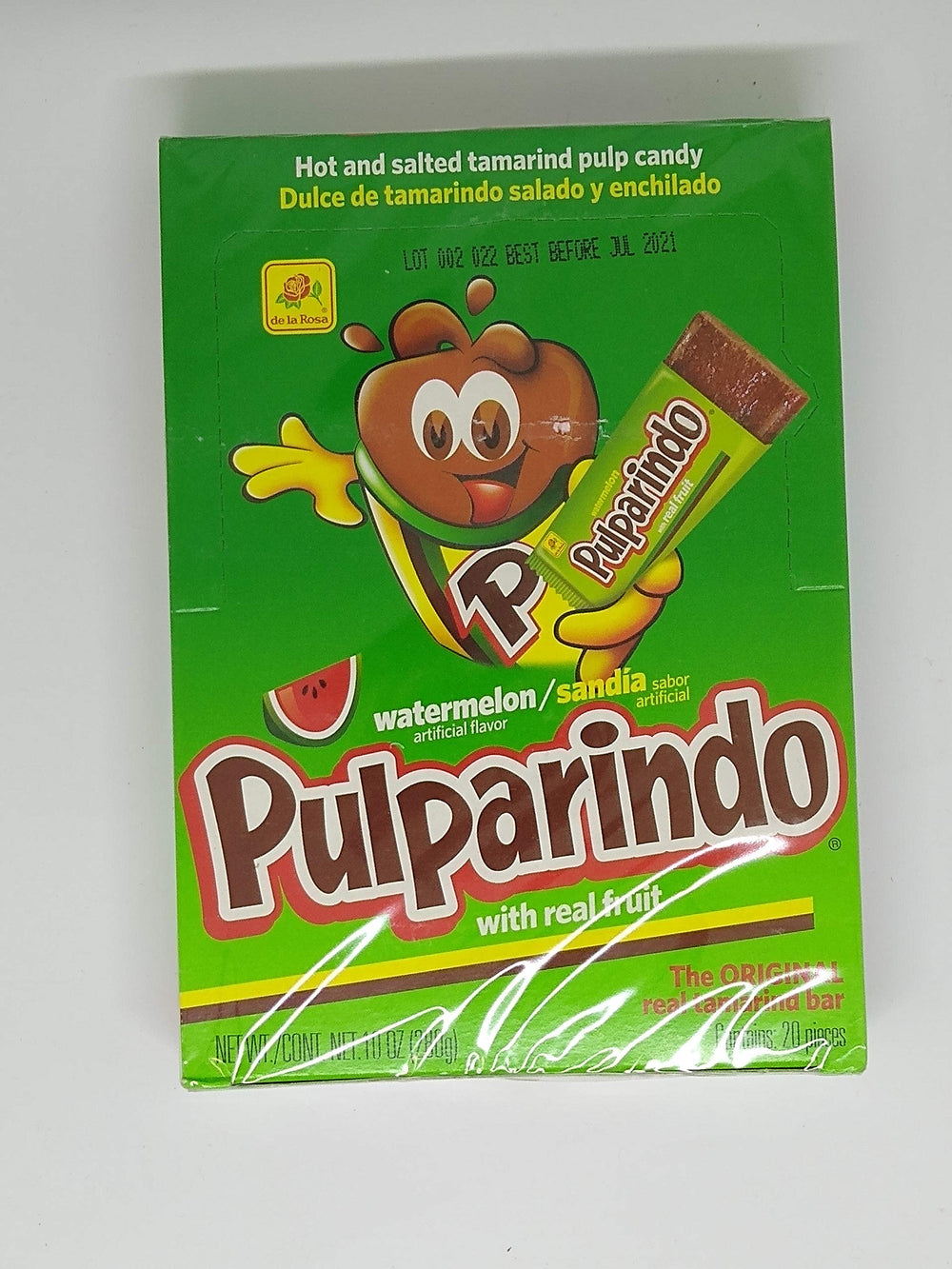 De La Rosa Pulparindo Watermelon 20pcs bag, front view, tangy chewy snack