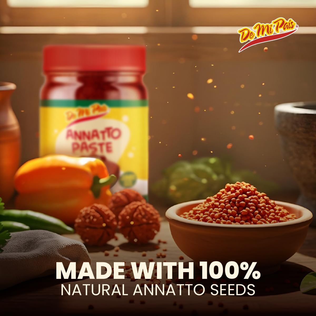 De Mi Pais annatto paste being whisked into water, ideal for marinades and rubs.