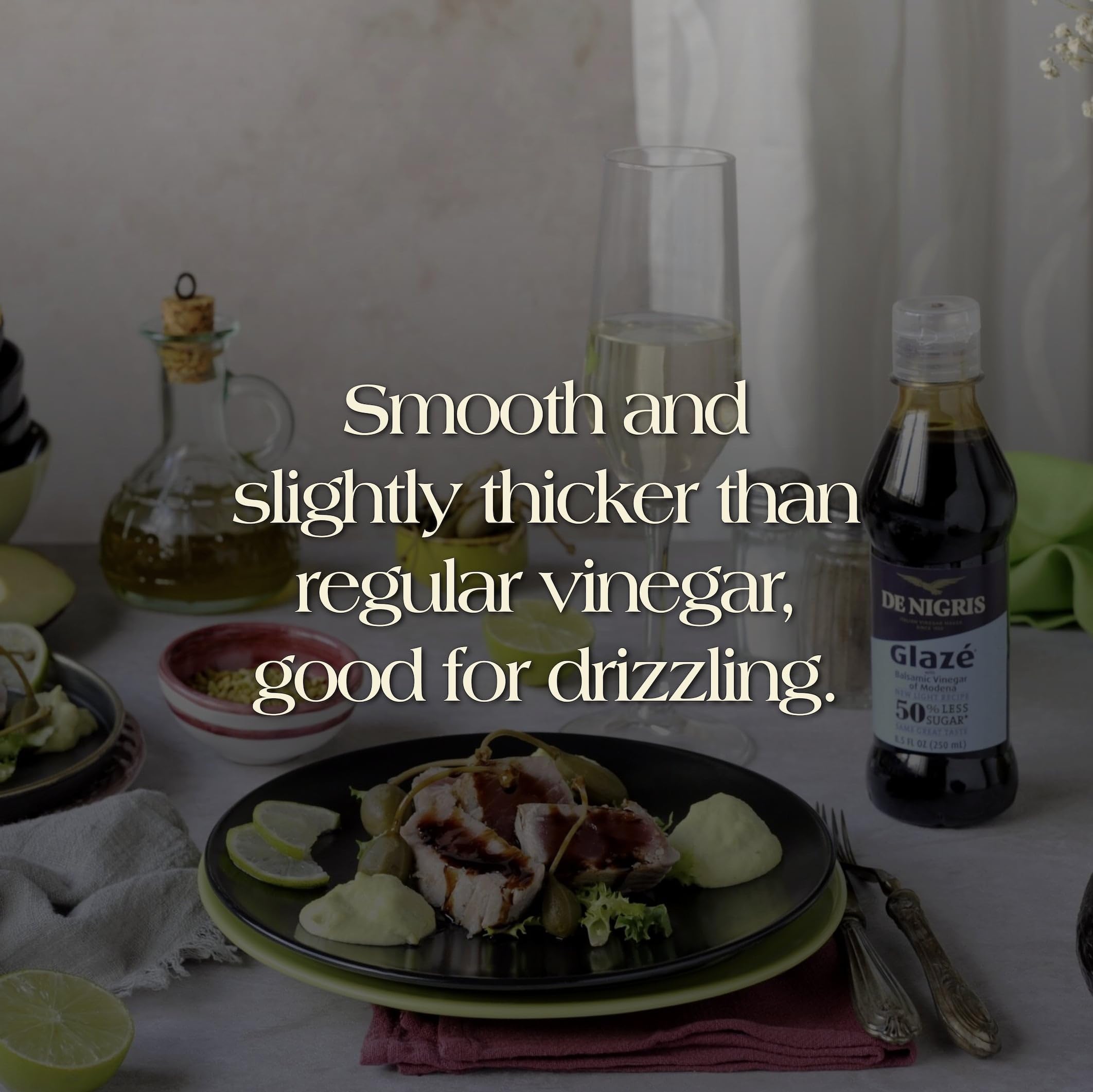 De Nigris glaze pours over salad to add balanced acidity.