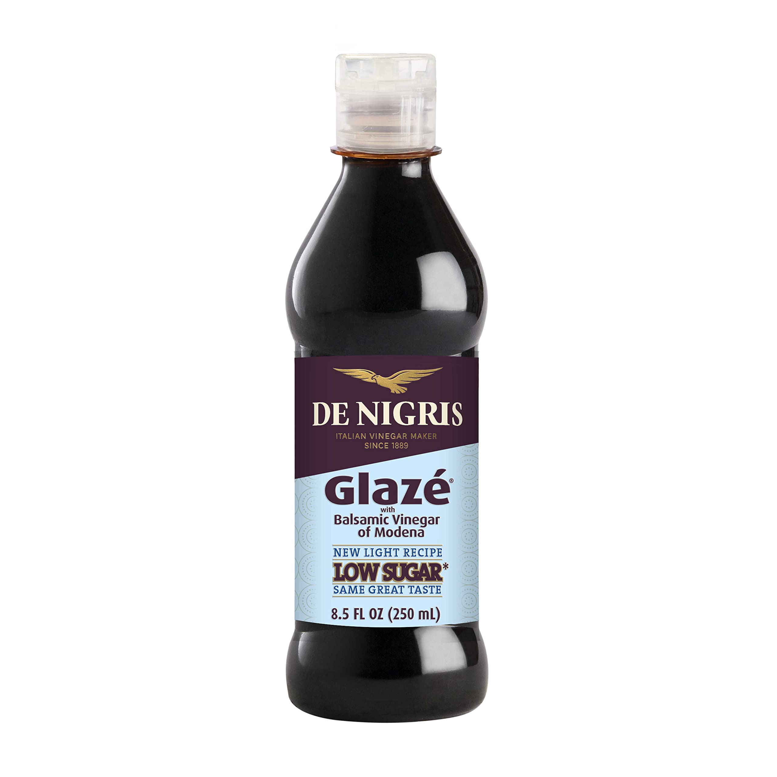 De Nigris Low Sugar Glaze bottle with rich balsamic flavor for everyday drizzle.