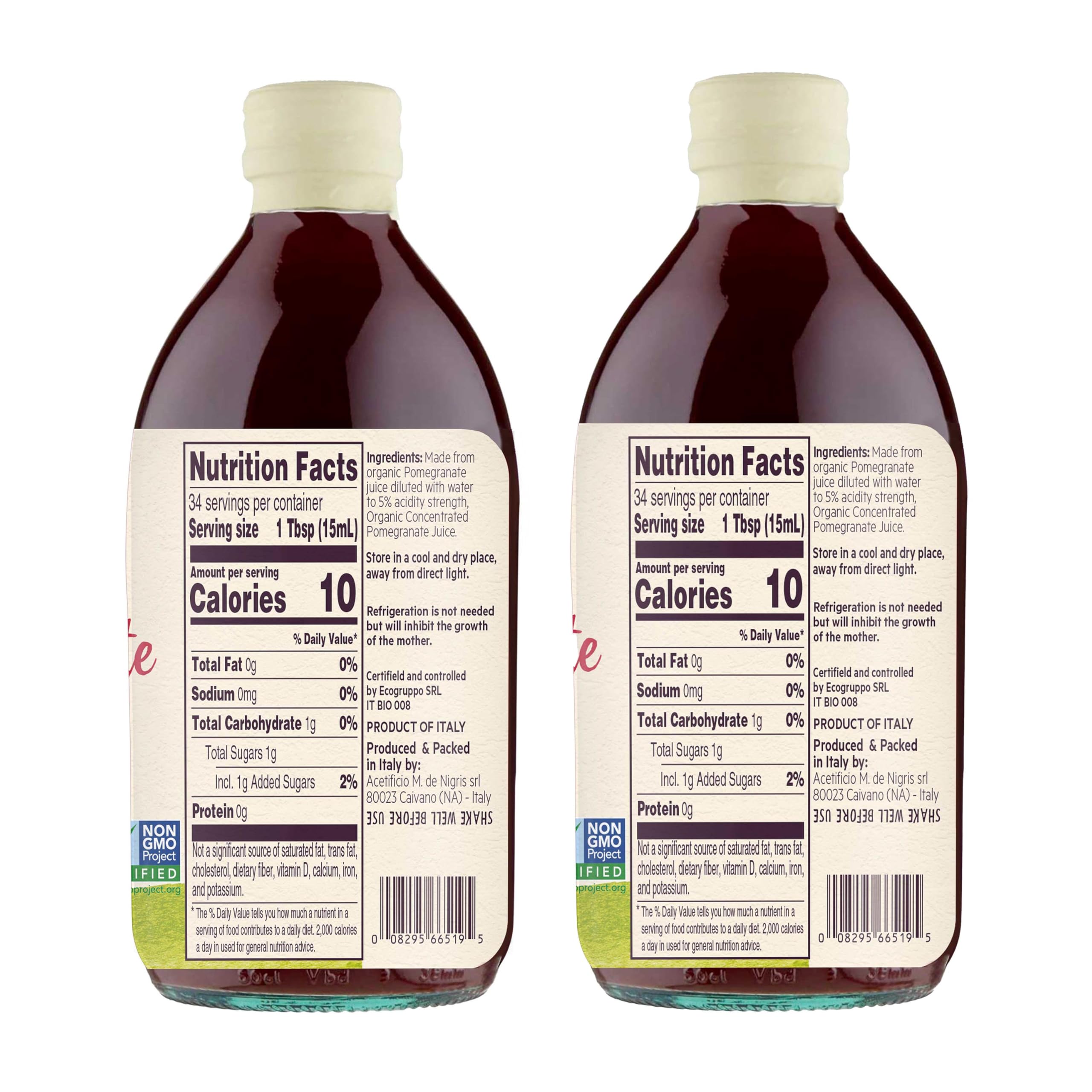 De Nigris Organic Pomegranate Vinegar label shows organic quality and all natural ingredients