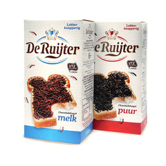 De Ruijter milk and dark chocolate sprinkles for toppings on bread and desserts