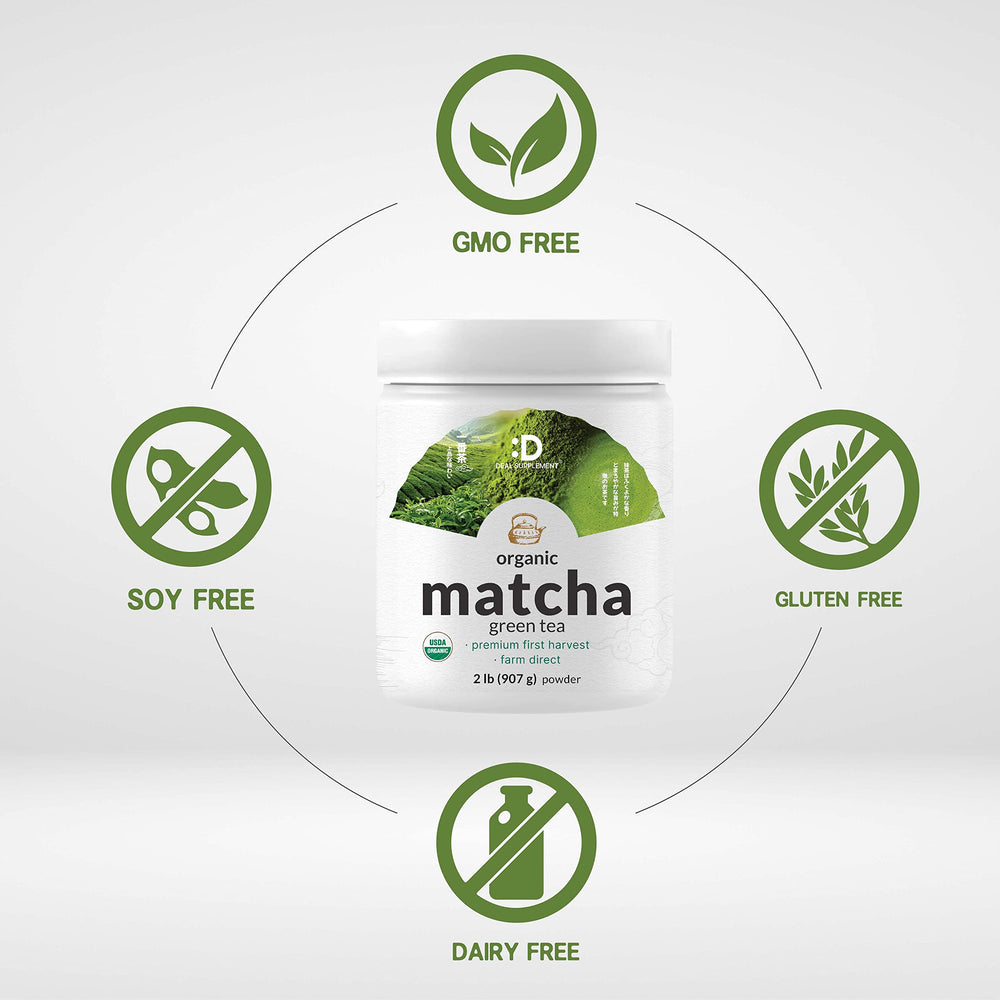Iced matcha beverage poured in a glass featuring Deal Supplement
