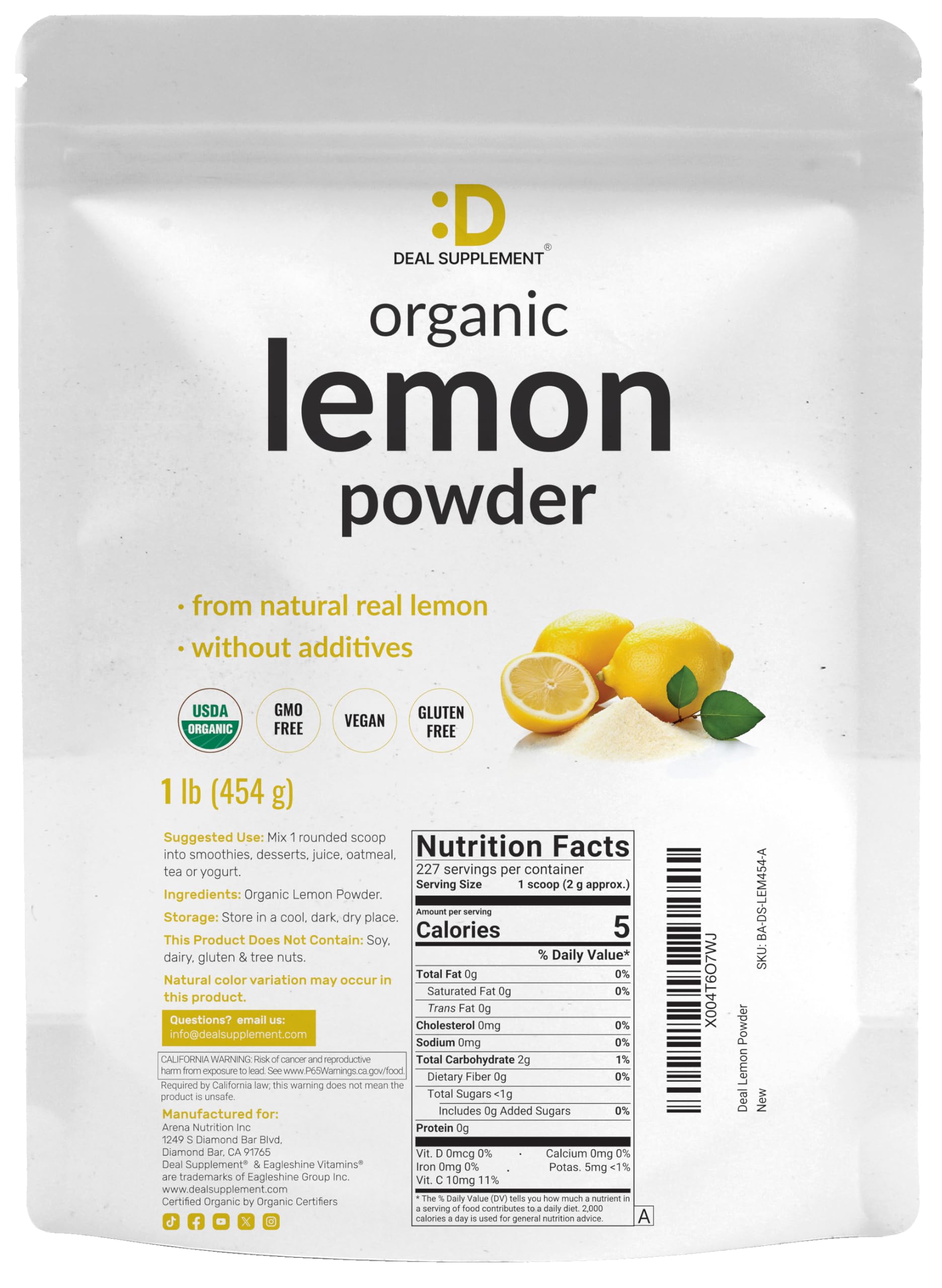 DEAL SUPPLEMENT Organic Lemon Powder with a scoop illustrates easy portion control.