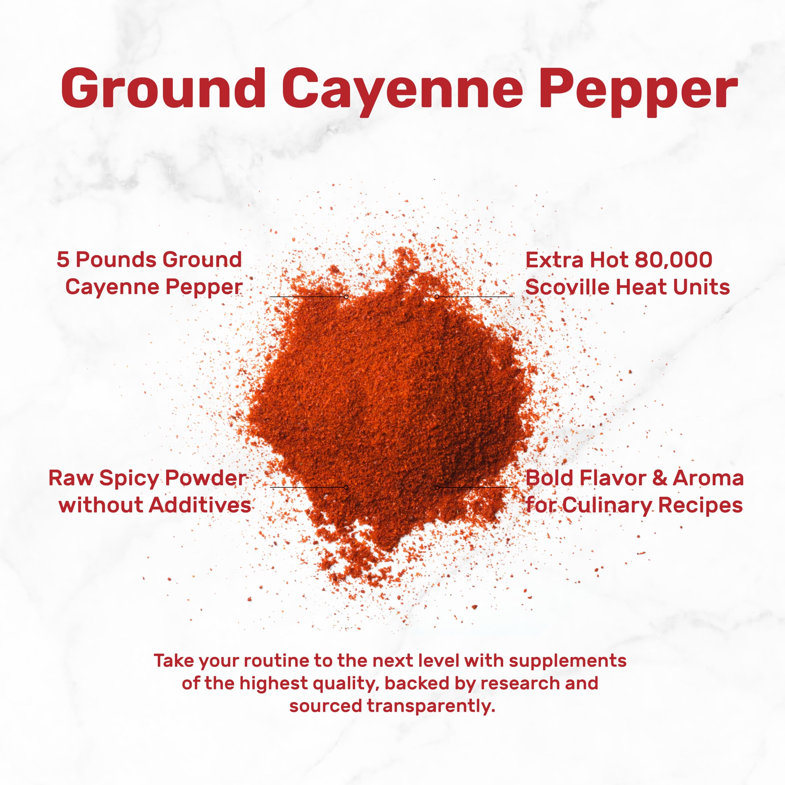 Deal Supplement pure raw cayenne powder non-GMO and additive-free.