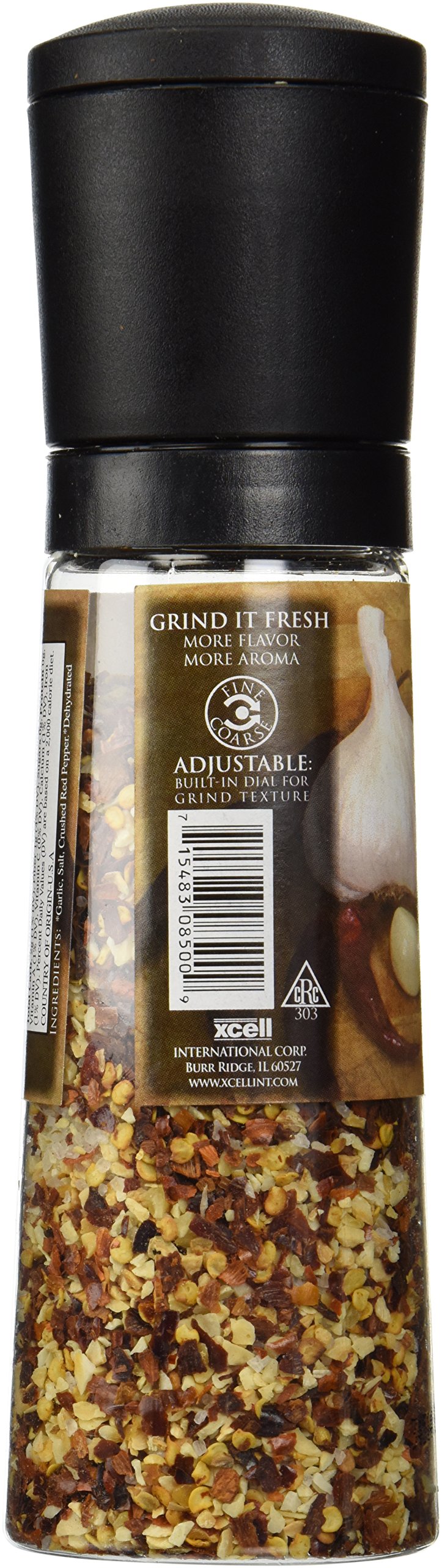 Dean Jacobs Grinder Spicy Garlic 7.4oz packaging on shelf highlighting natural ingredients