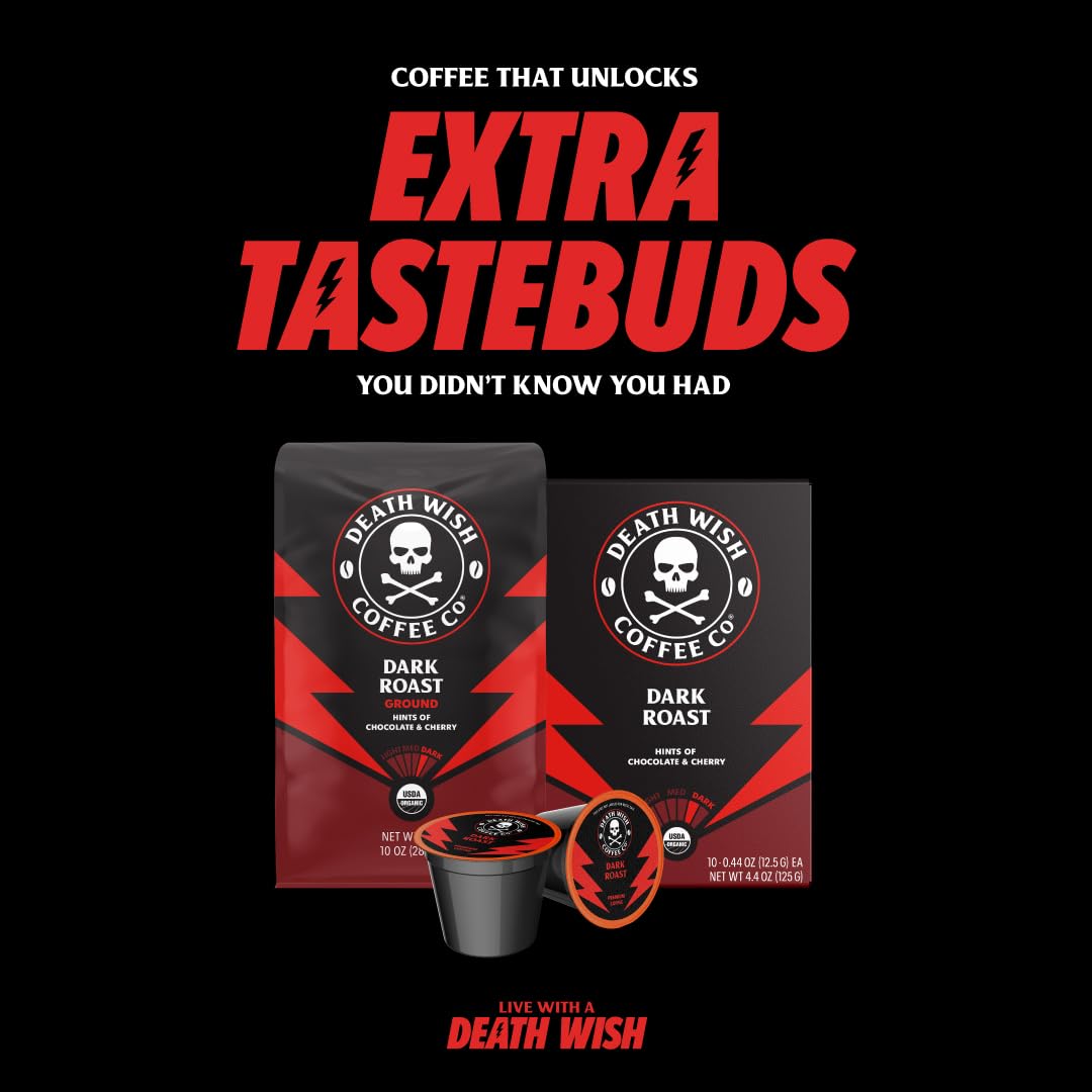 Death Wish Coffee aroma rises from a steaming cup.