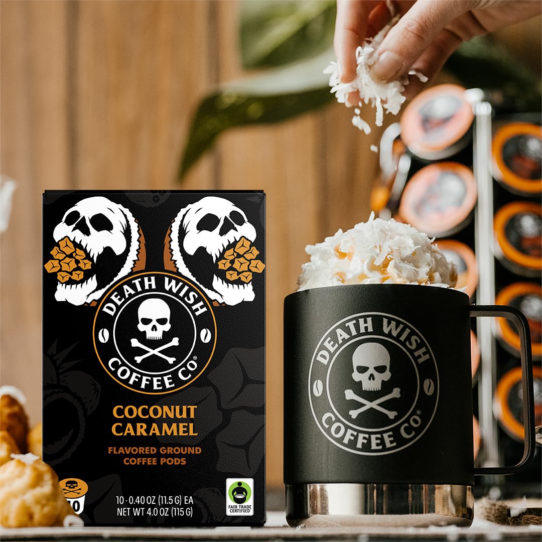 Close-up of Death Wish Coffee Coconut Caramel aroma with tropical notes
