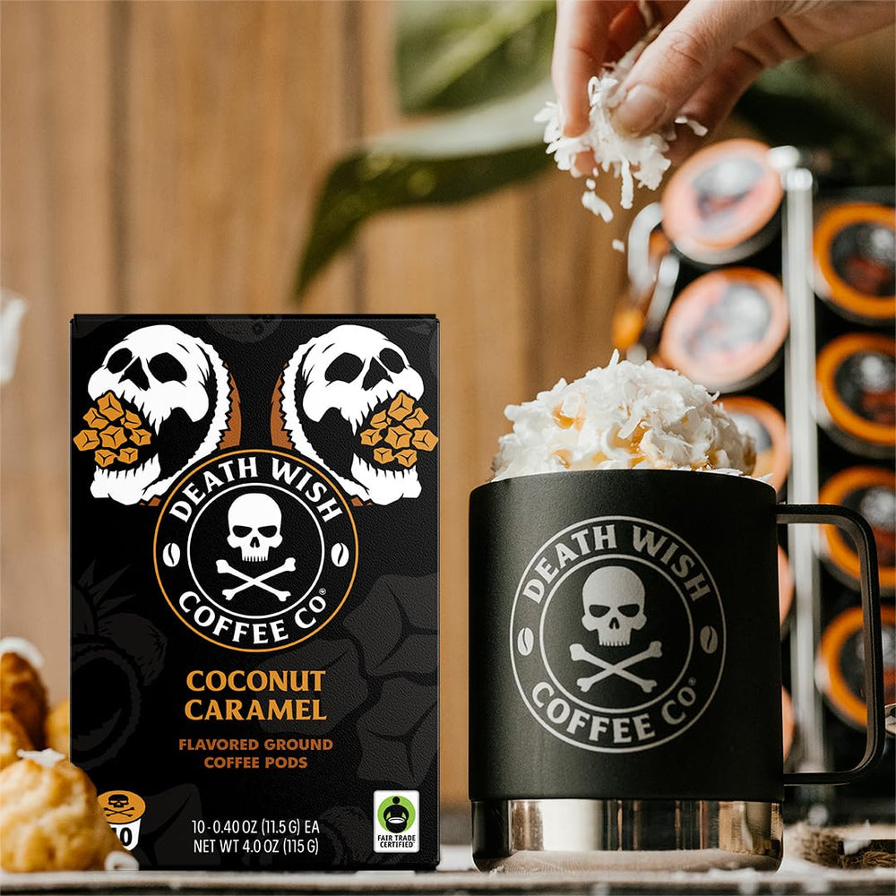 Close-up of Death Wish Coffee Coconut Caramel aroma with tropical notes