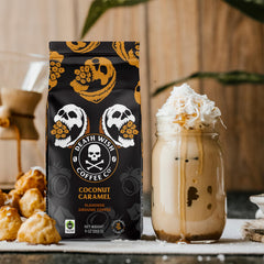 Death Wish Coffee beans closeup emphasizes sturdy high-quality beans.