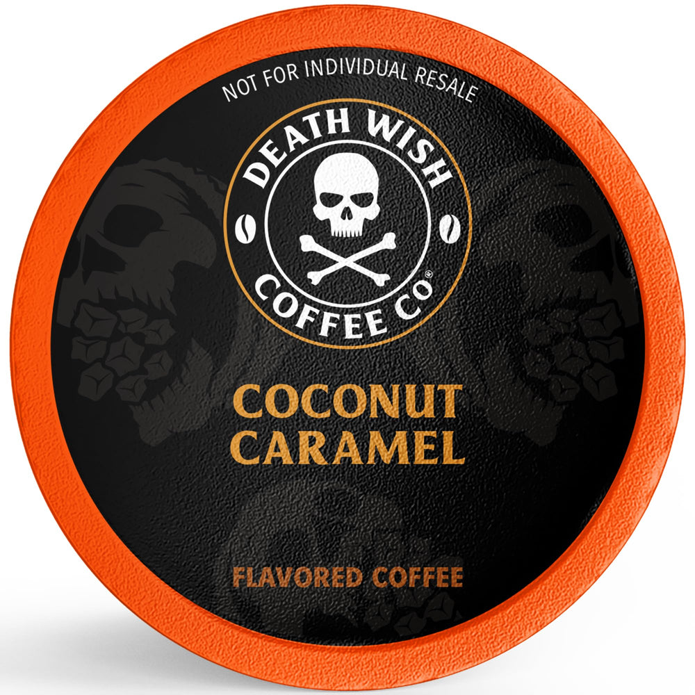 Steaming Death Wish Coconut Caramel cup demonstrates a bold, flavorful brew