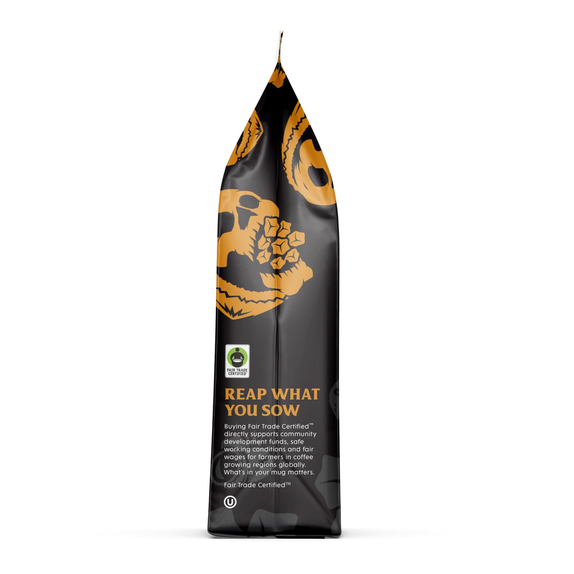 Death Wish Coffee packaging image signals premium fair-trade beans.