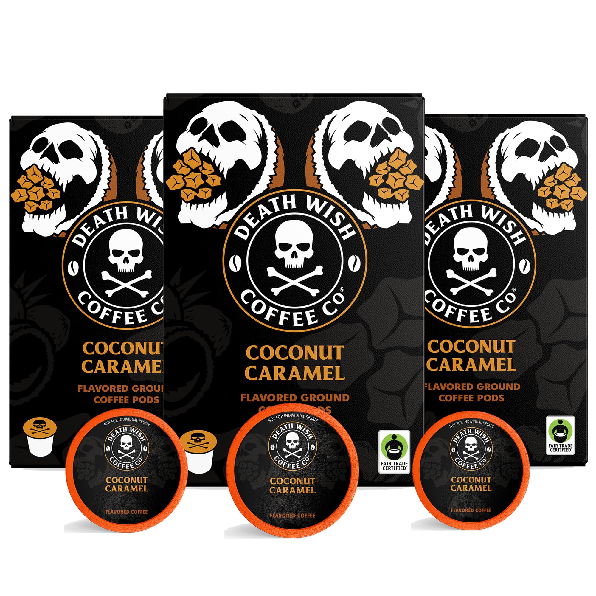 Death Wish Coffee Coconut Caramel Pod pour showcasing bold aroma for a strong start