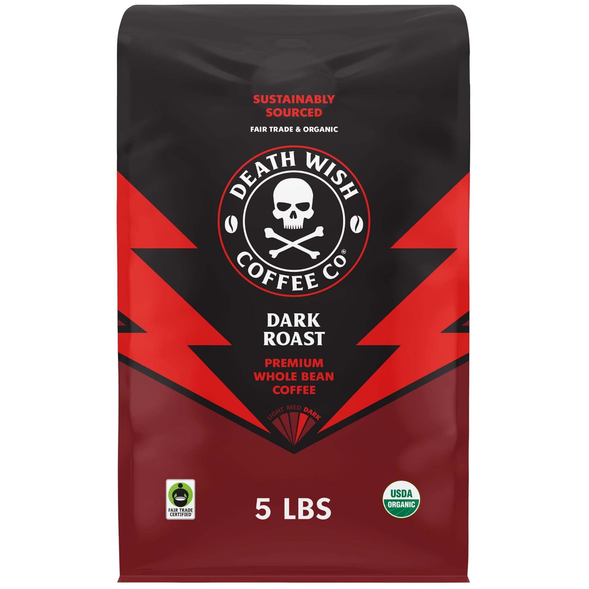 Death Wish Coffee dark roast whole bean 80 oz bag ready for bold mornings.