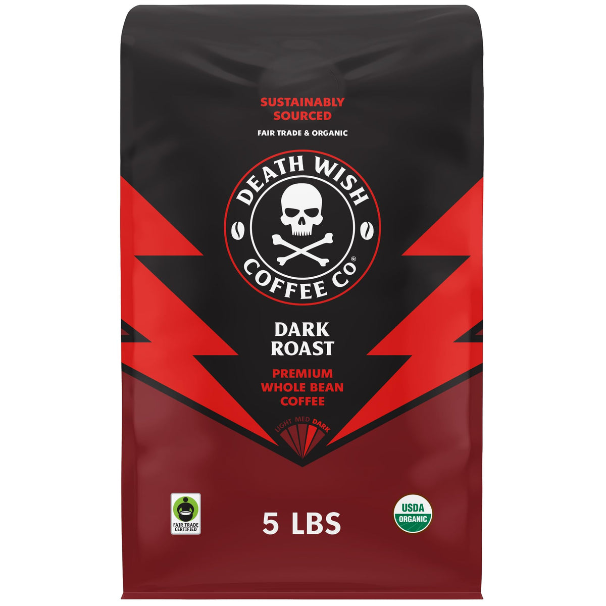 Death Wish Coffee dark roast whole bean 80 oz bag ready for bold mornings.