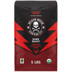 Death Wish Coffee dark roast whole bean 80 oz bag ready for bold mornings.
