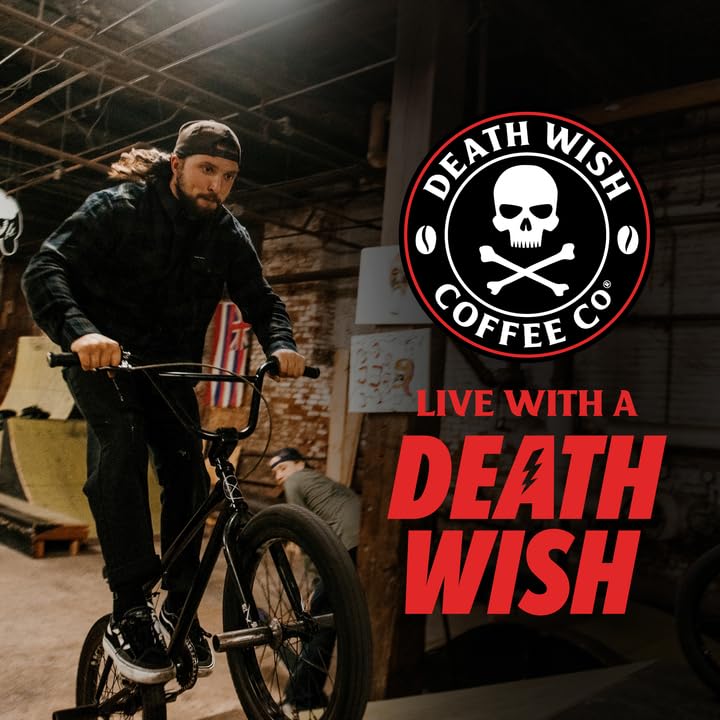 Death Wish Coffee Espresso Roast bag layout emphasizes organic, Fair Trade beans