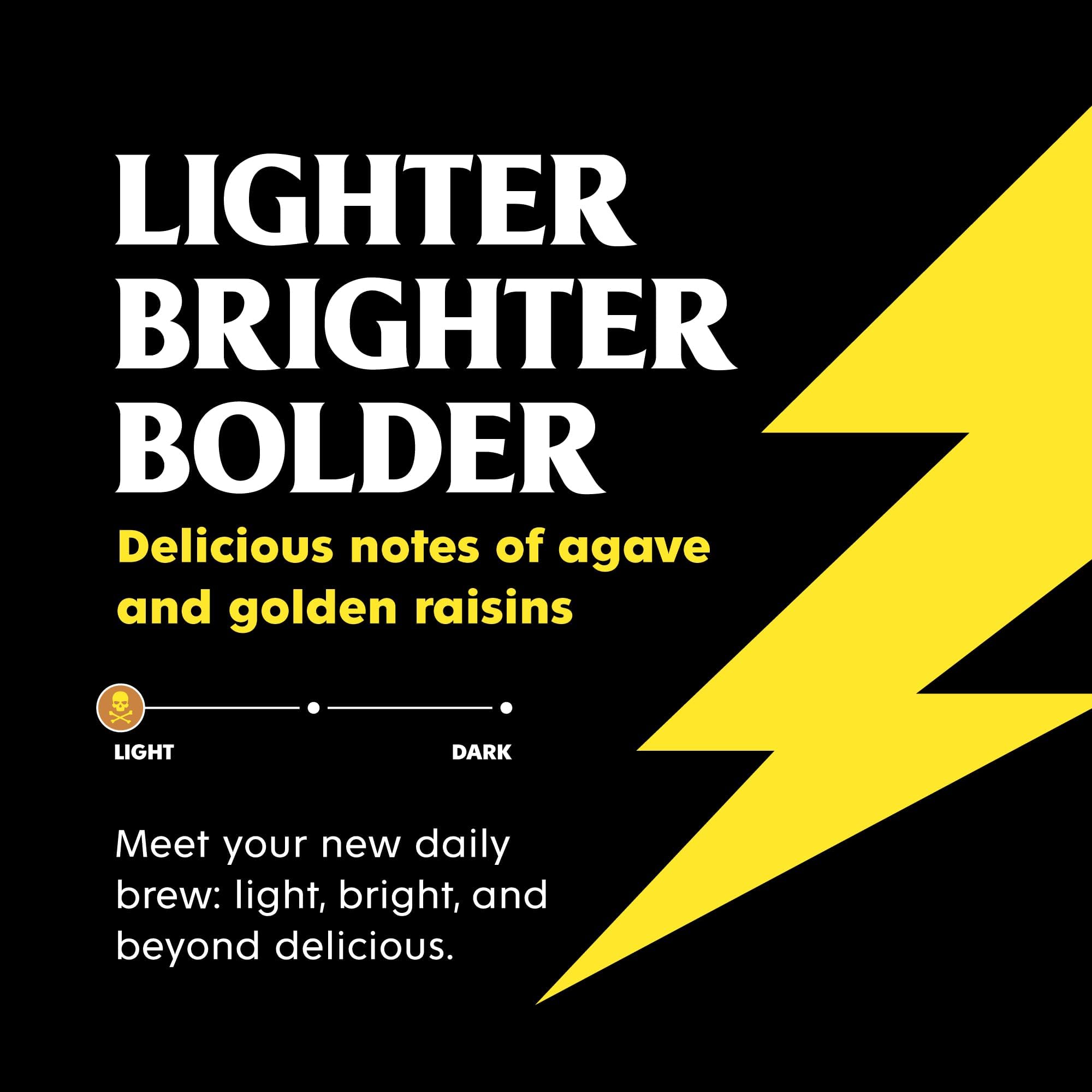 Death Wish Coffee light roast pods closeup reveals bold brightness and smooth body.