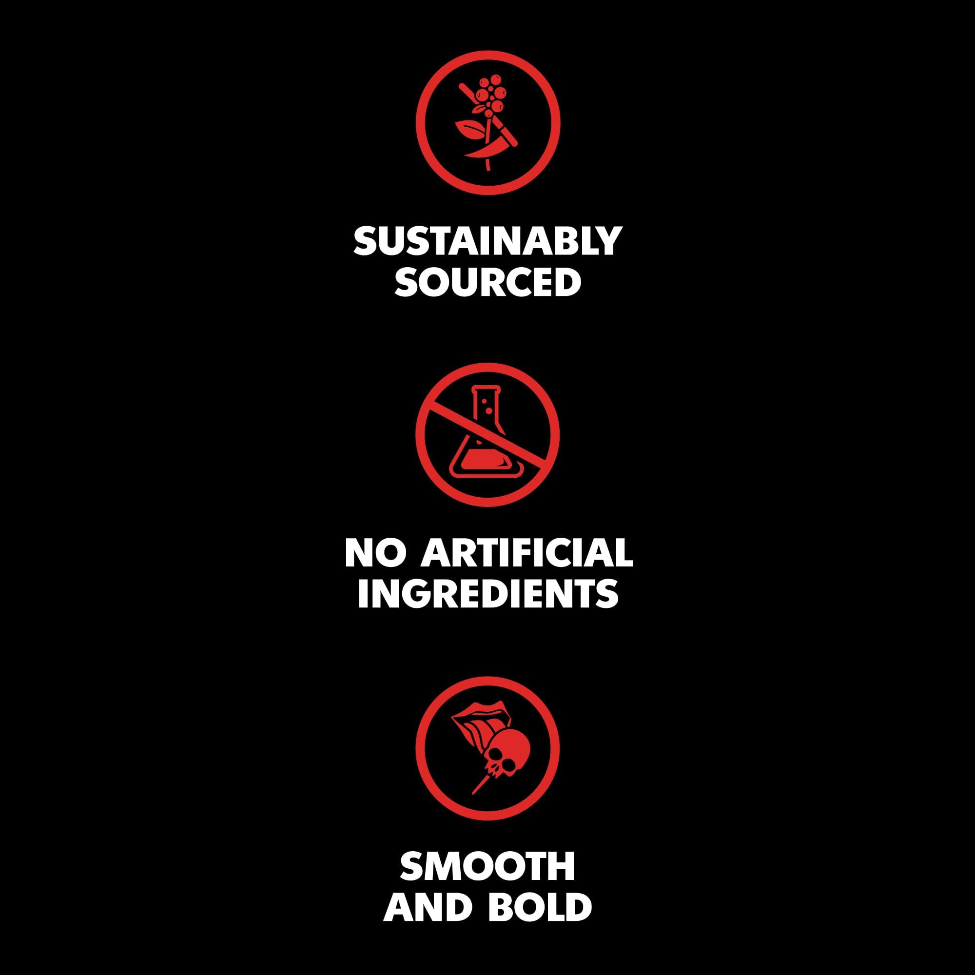 Death Wish Coffee organic fair trade label close-up highlighting ethical sourcing.