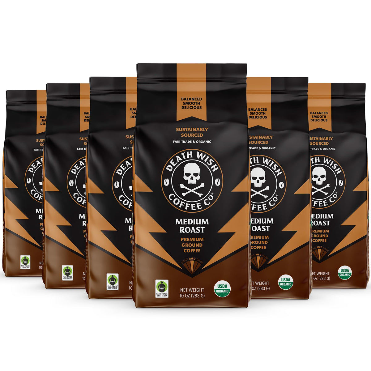 Death Wish Organic Pumpkin Spice bag highlighting bold aroma and flavor