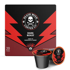 Death Wish Coffee dark roast pods in package for a bold morning brew