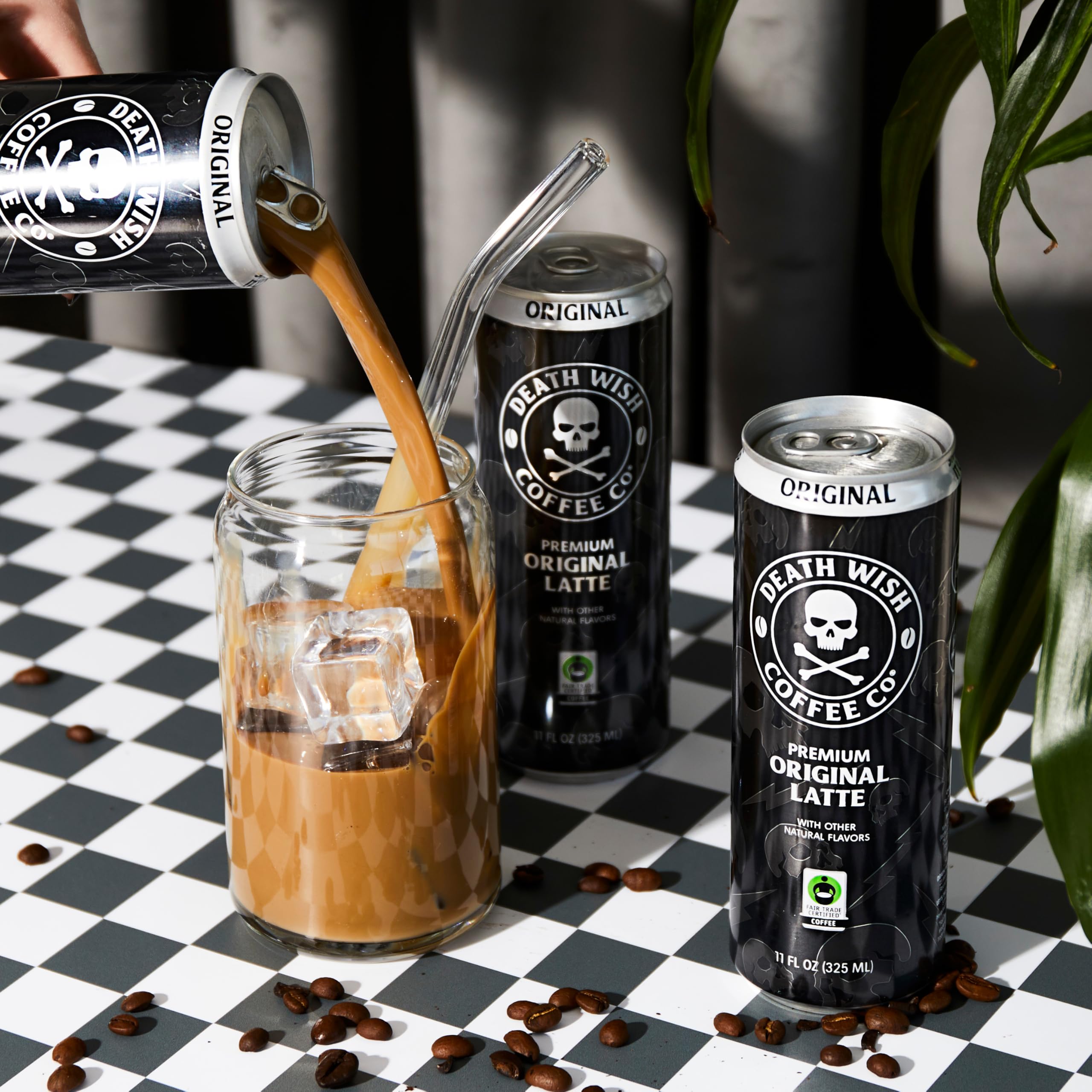 Death Wish Coffee ready-to-drink latte bottle for convenient, cold refreshment.