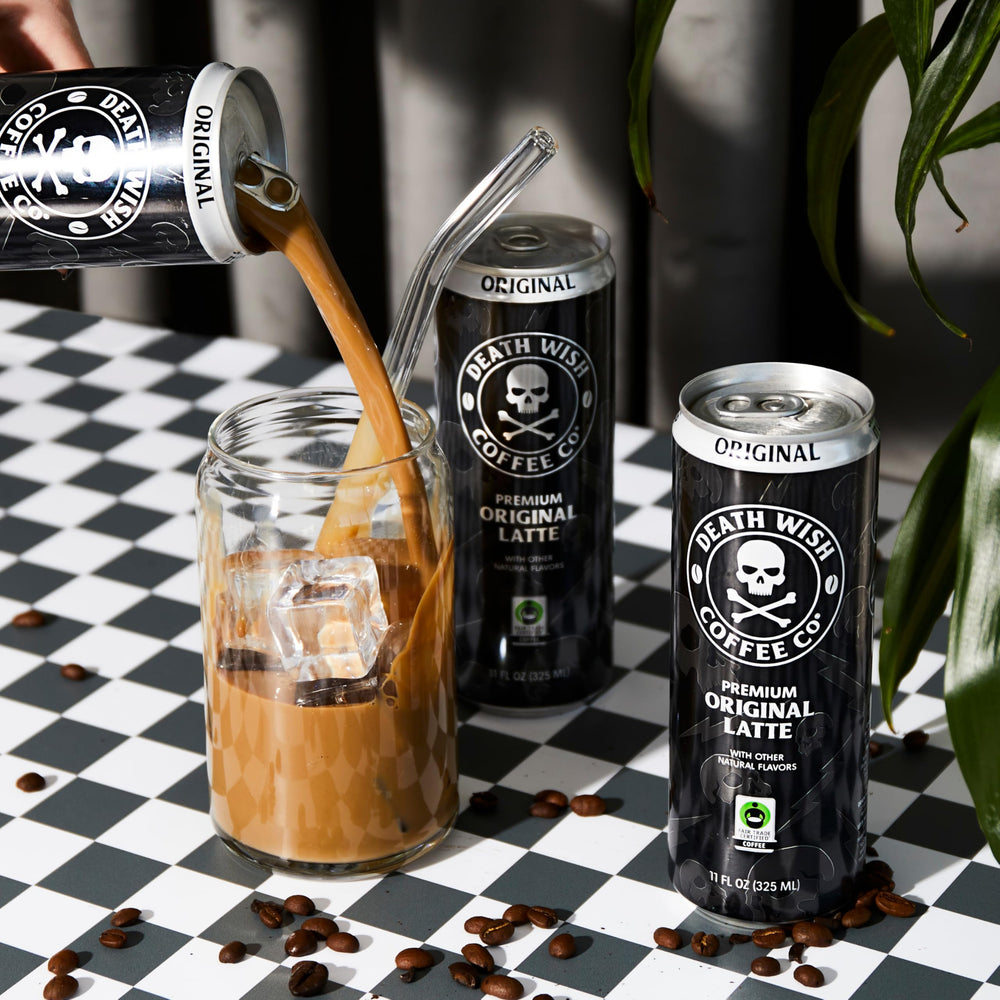 Death Wish Coffee ready-to-drink latte bottle for convenient, cold refreshment.