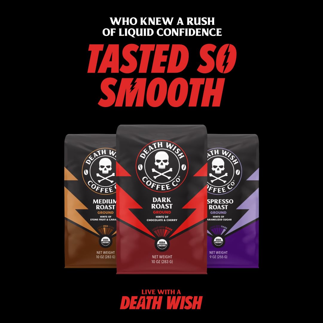 Death Wish Coffee strong caffeine aroma suggesting high energy start.