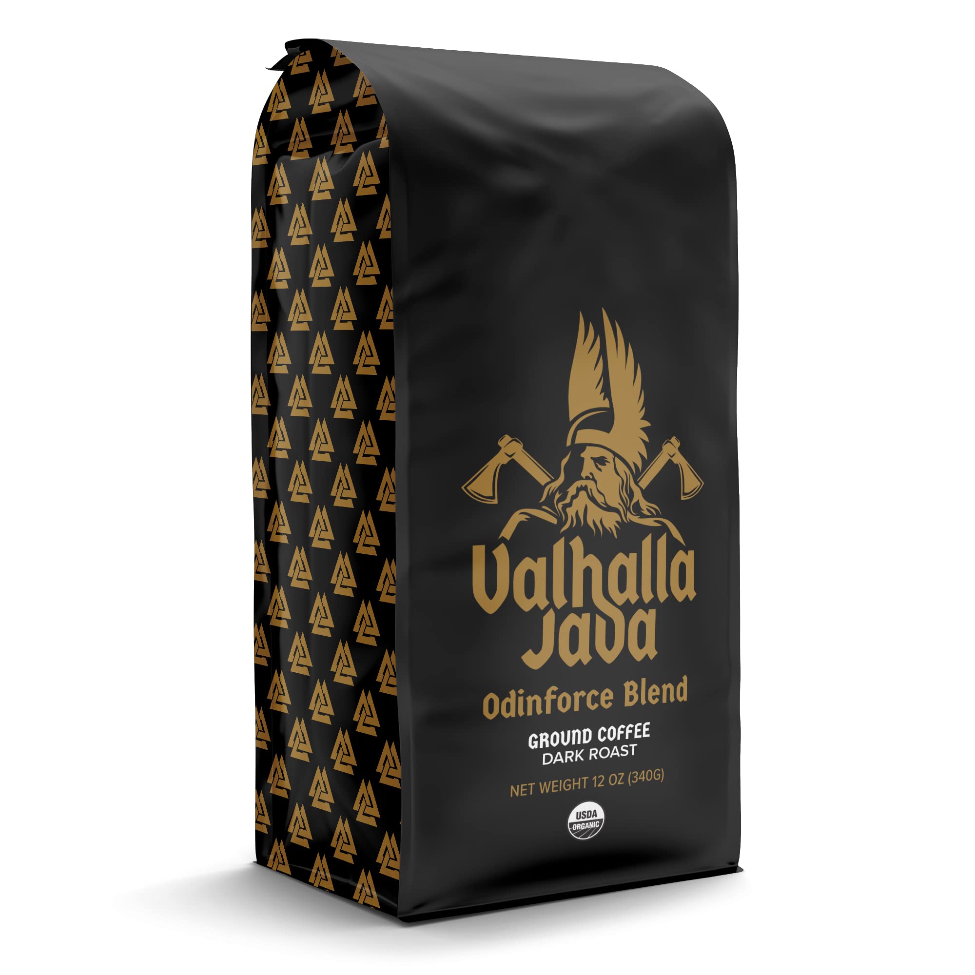Death Wish Coffee Valhalla Java bag open scene invites grinding fresh for bold cups.