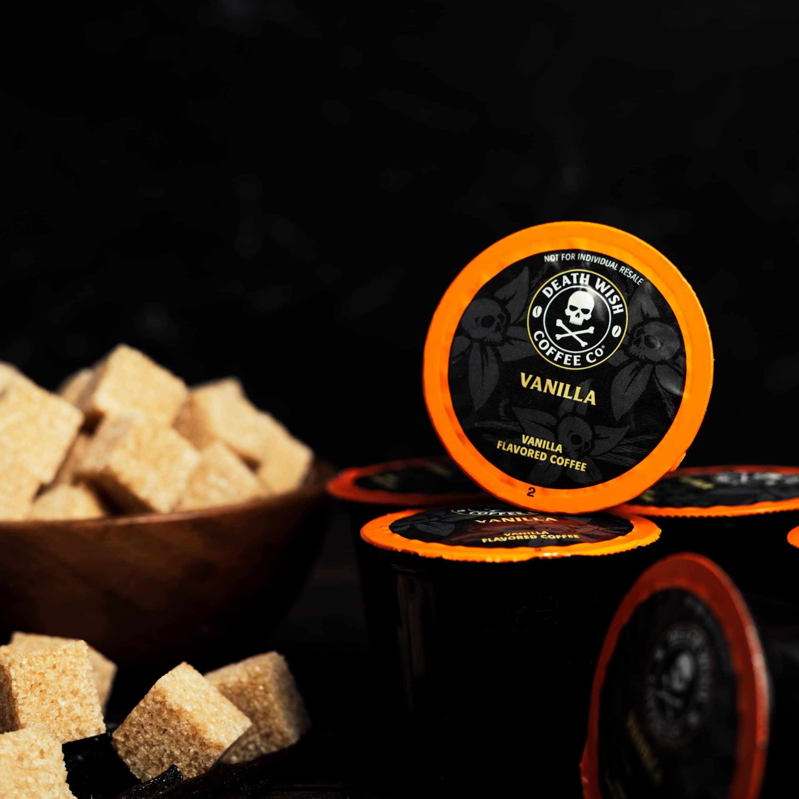 Death Wish Coffee Vanilla label design emphasizing brand quality