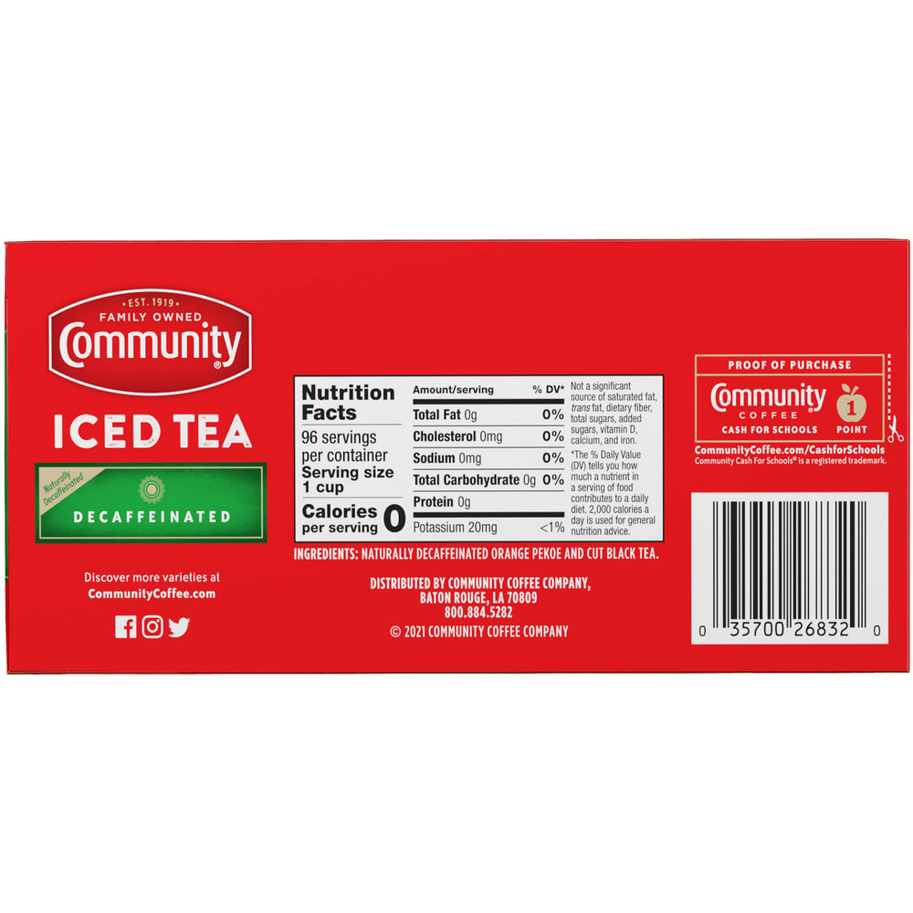 Decaf iced tea being brewed using orange pekoe and cut black tea