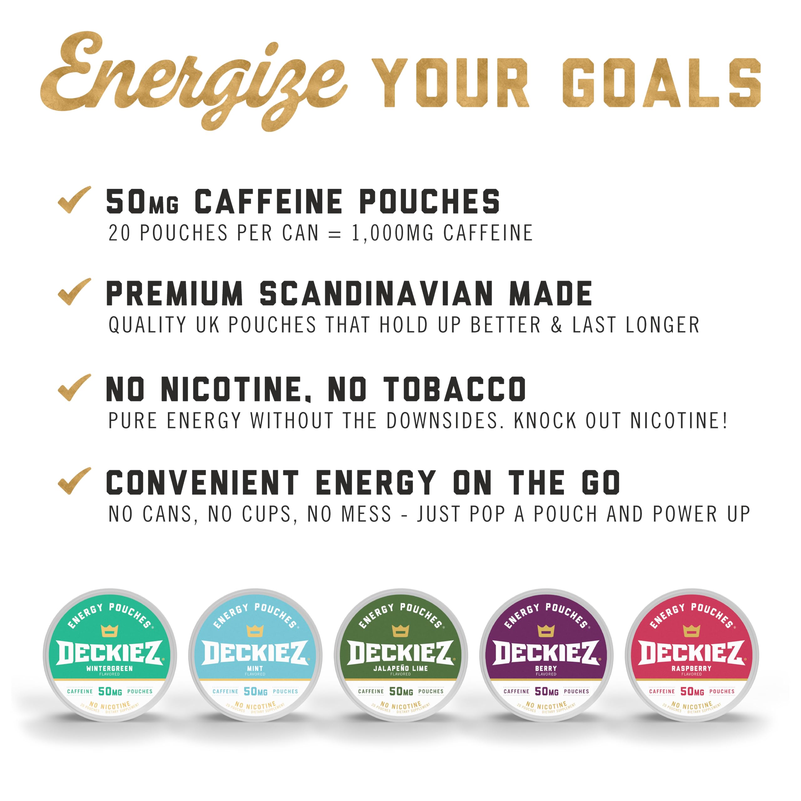 Deckiez Energy Pouch Mint flavor offers a refreshing sugar-free option