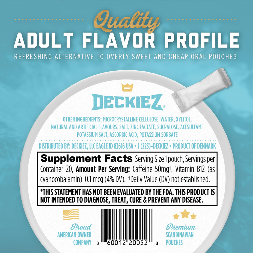 Deckiez Energy Pouch packaging shown as compact and travel-friendly